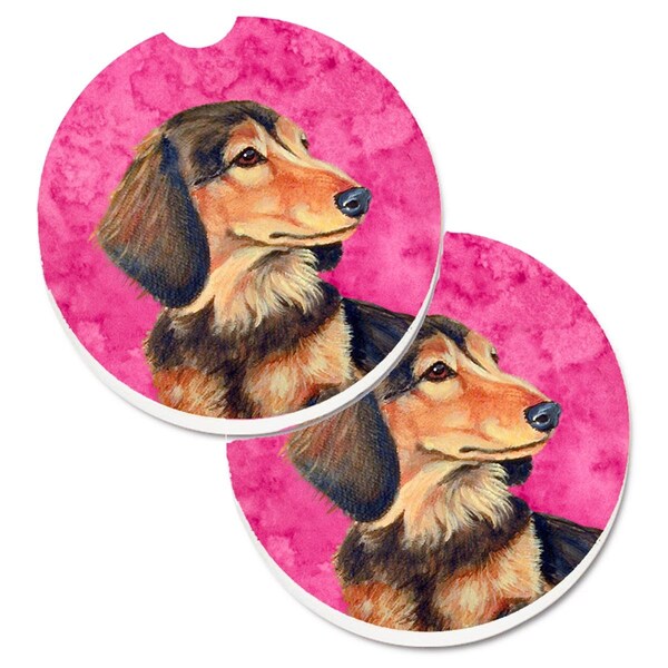 Carolines Treasures Pink Dachshund Set of 2 Cup Holder Car Coaster LH9391PKCARC - main
